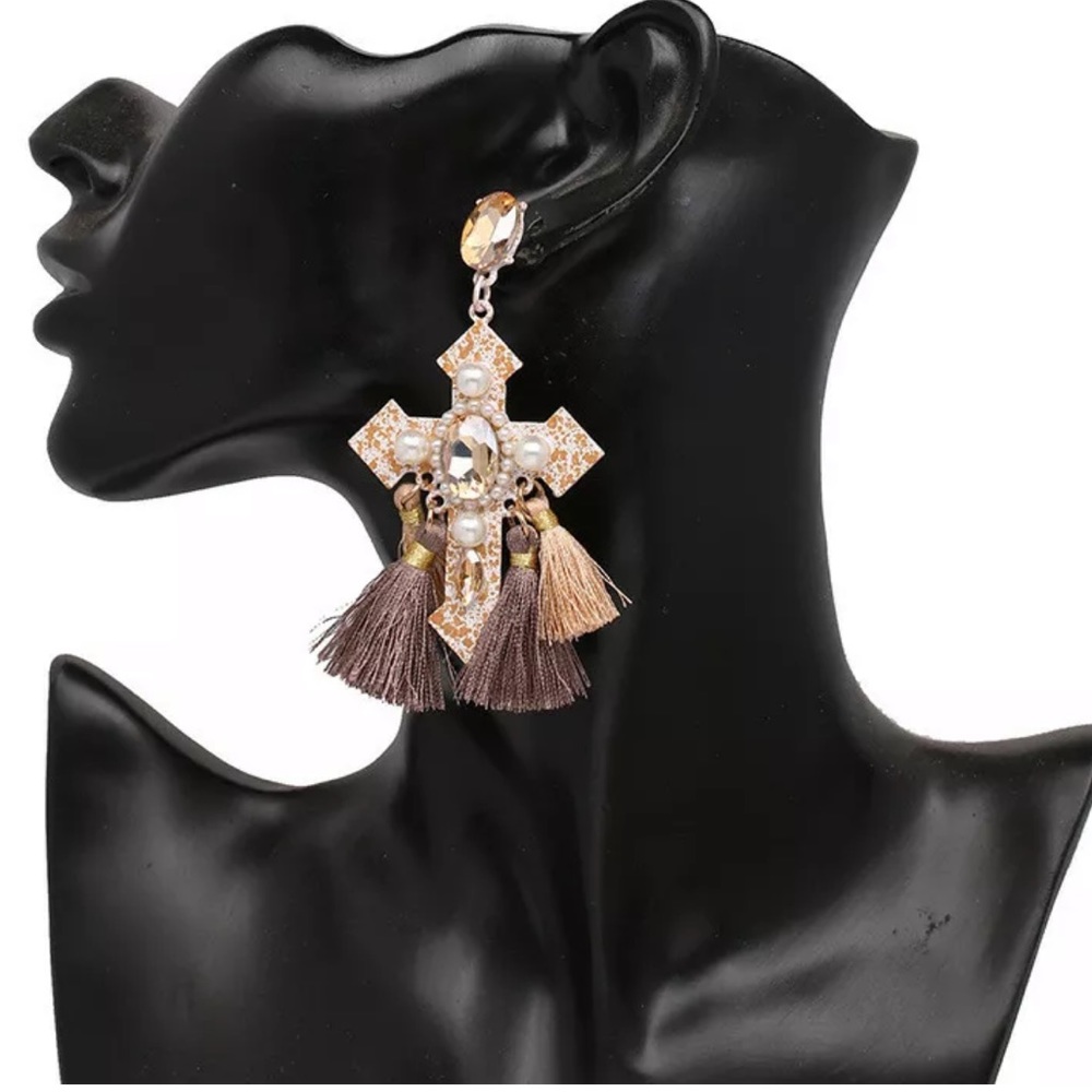 “The Cross” Gorgeous Fringe Oversized Earrings - Picture 6 of 7